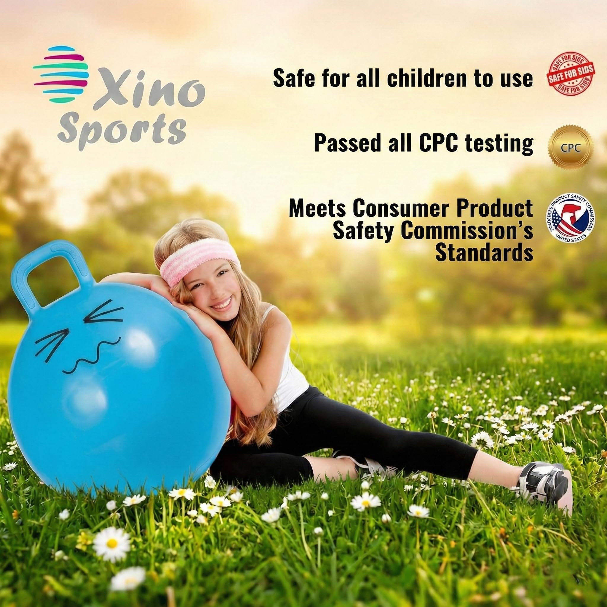 Xino Sports hopping ball safety features and materials for peace of mind.