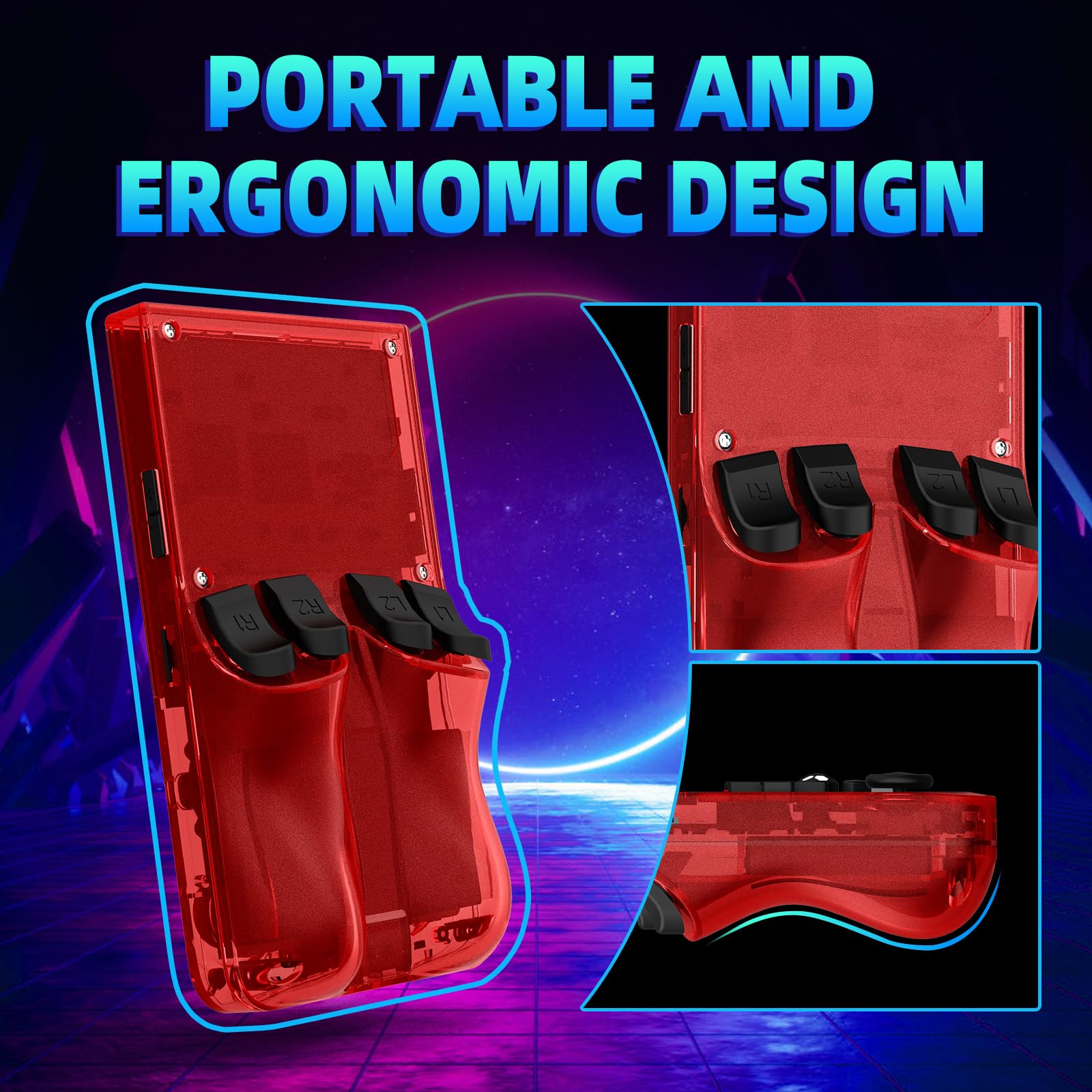 Xiskt R36MAX compact design fits in a pocket for gaming anywhere.