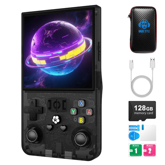 xiskt R36MAX front view highlights portable retro gaming on the go.
