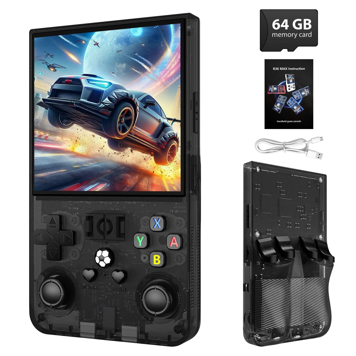 The xiskt R36MAX IPS screen 720x720 delivers vibrant visuals for retro gameplay.
