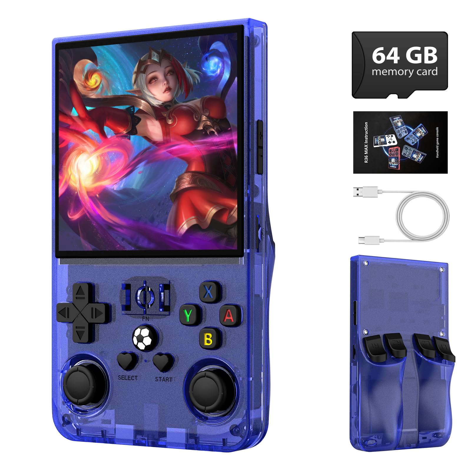 Xiskt R36MAX retro handheld console with 4-inch IPS screen for vibrant retro gaming.