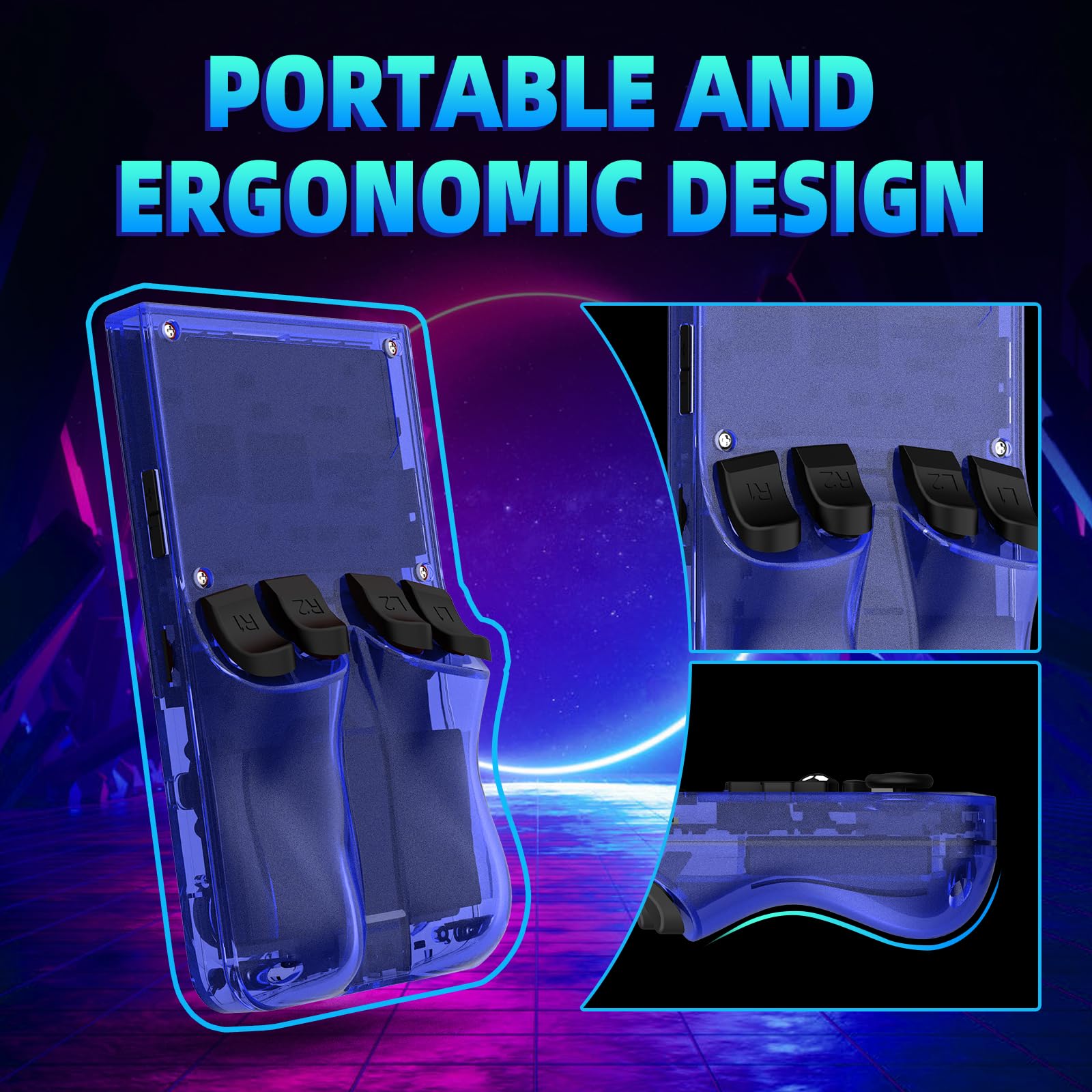 Xiskt R36MAX transparent blue chassis showcases portable design.