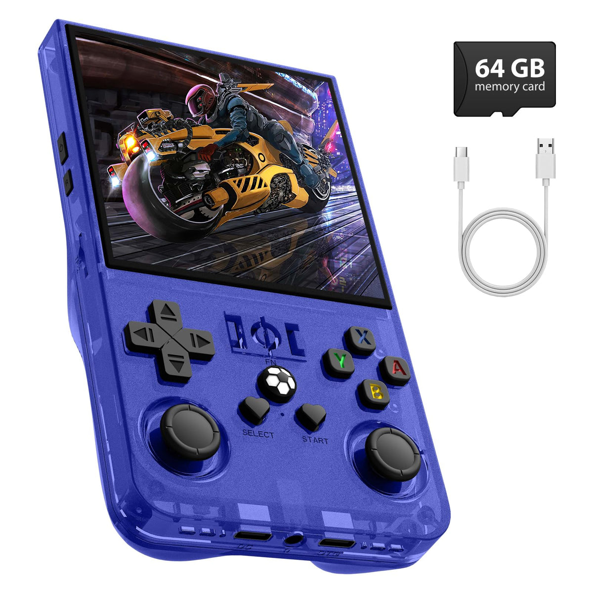 Xiskt R36MAX transparent blue shell enables on-the-go retro gaming.