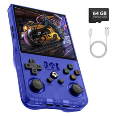 Xiskt R36MAX transparent blue shell enables on-the-go retro gaming.