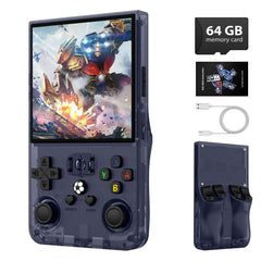 Xiskt R36MAX transparent gray front view for portable retro gaming on the go.