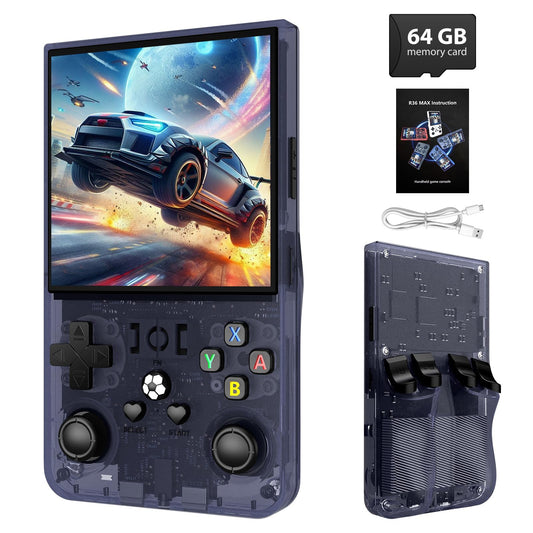 Xiskt R36MAX transparent grey front view for on-the-go retro gaming.