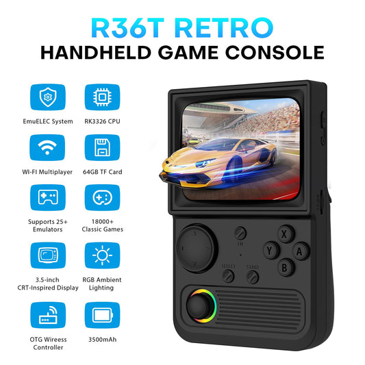 Xiskt R36T showing 64GB microSD card preloaded with favorites