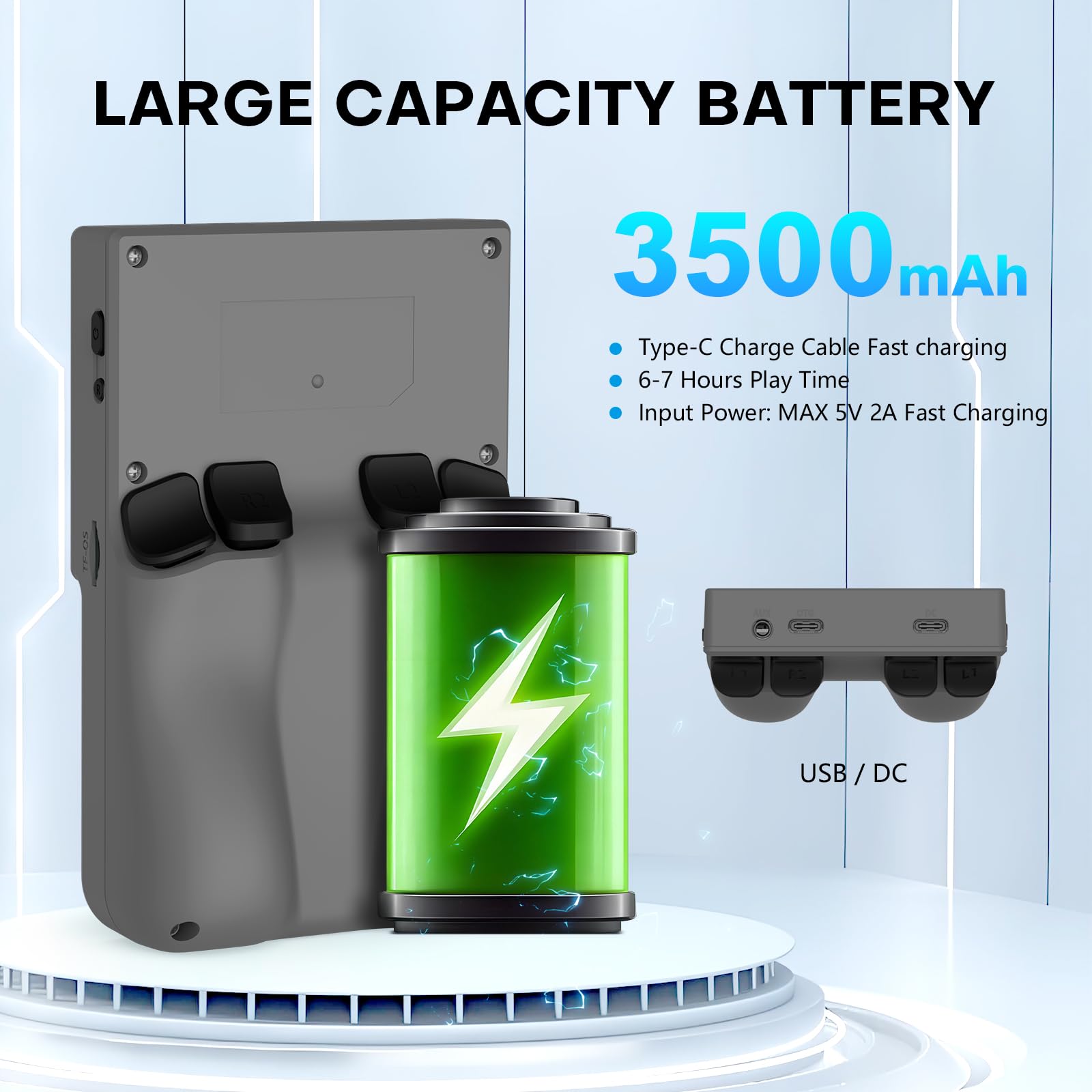 Xiskt R36T battery life indicator illustrating up to 8 hours of play.