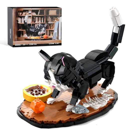XITALAXU tuxedo cat building set with display base for stylish home decor and hands-on assembly.