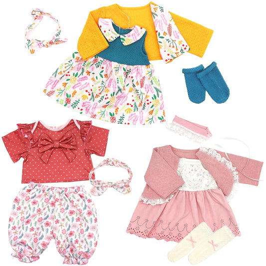 XIVEENS doll clothes 20-22 inch pack shows coordinated outfits for playtime.