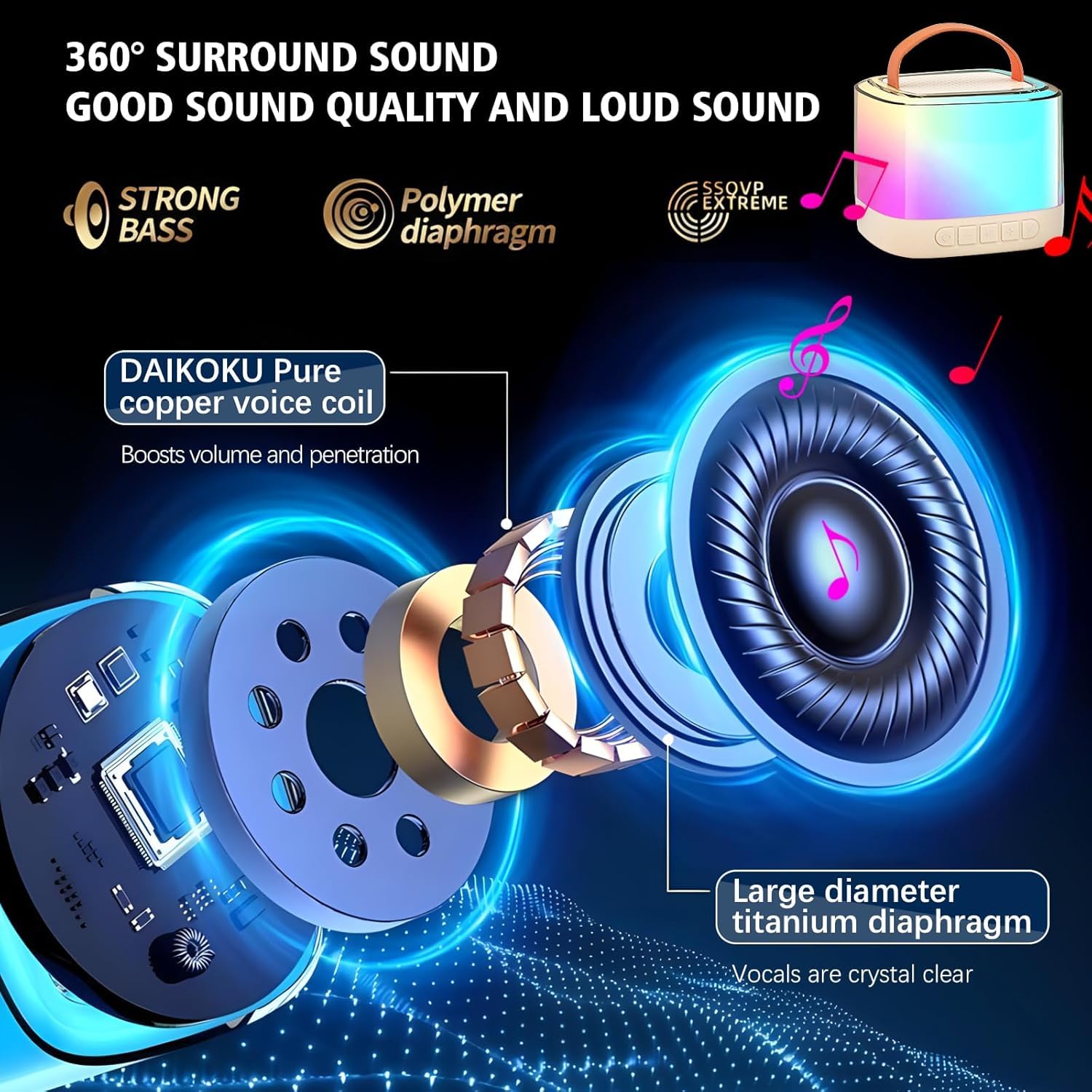 Xiwoa Karaoke Machine LED lights illuminate 360° dance moments.