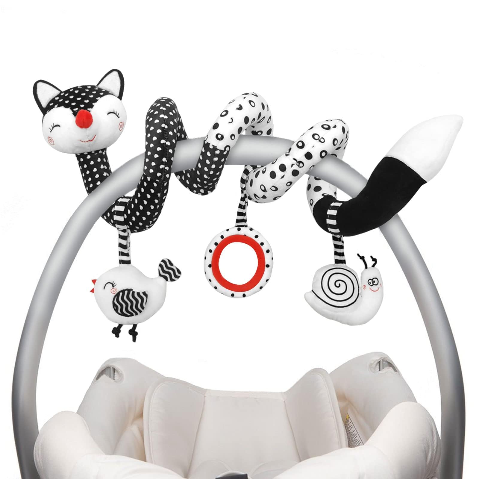 XIXILAND baby spiral plush toy in black and white for newborn visual development.
