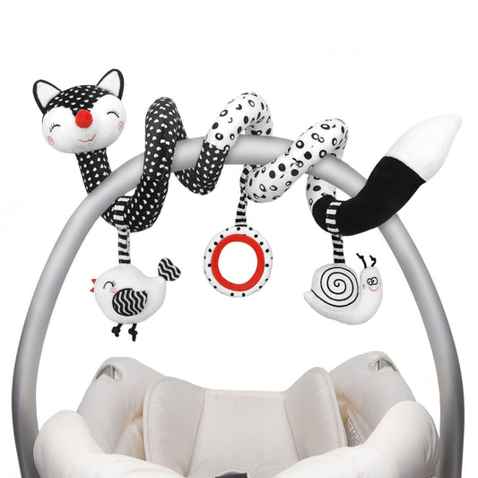 XIXILAND baby spiral plush toy in black and white for newborn visual development.