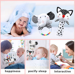 XIXILAND elephant rattle with plastic rings creates gentle sounds that promote early auditory awareness.