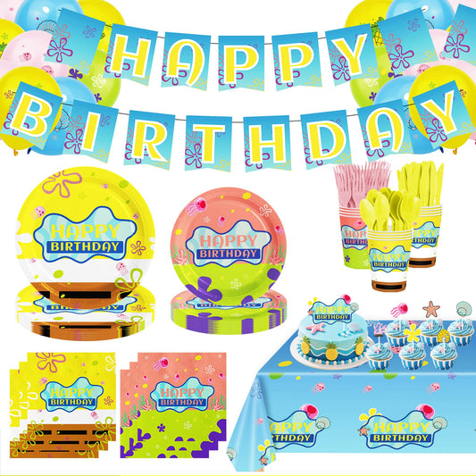 XIXIPTY yellow cartoon 9-inch plates brighten the table for photo-worthy kids’ parties.