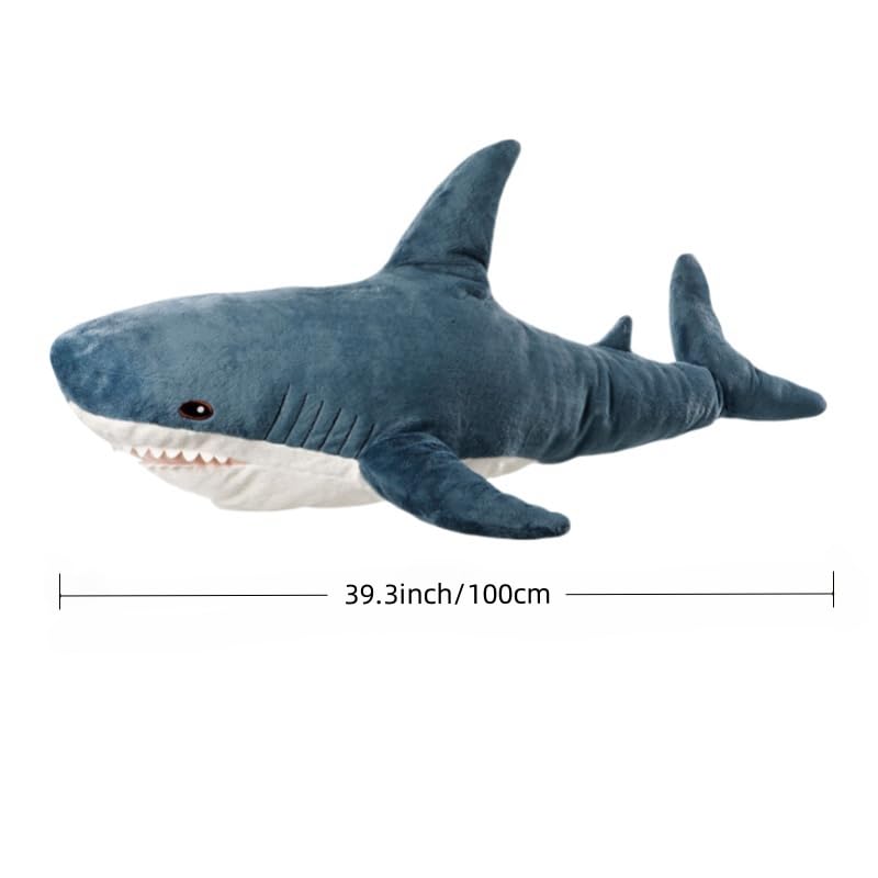 XIZHI giant shark plush side view showcases playful scale in bedrooms.