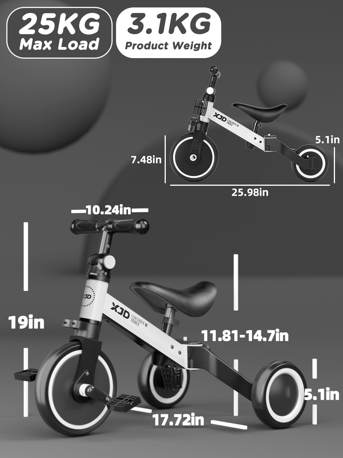 XJD 5-in-1 toddler bike silent wheels for quiet indoor rides