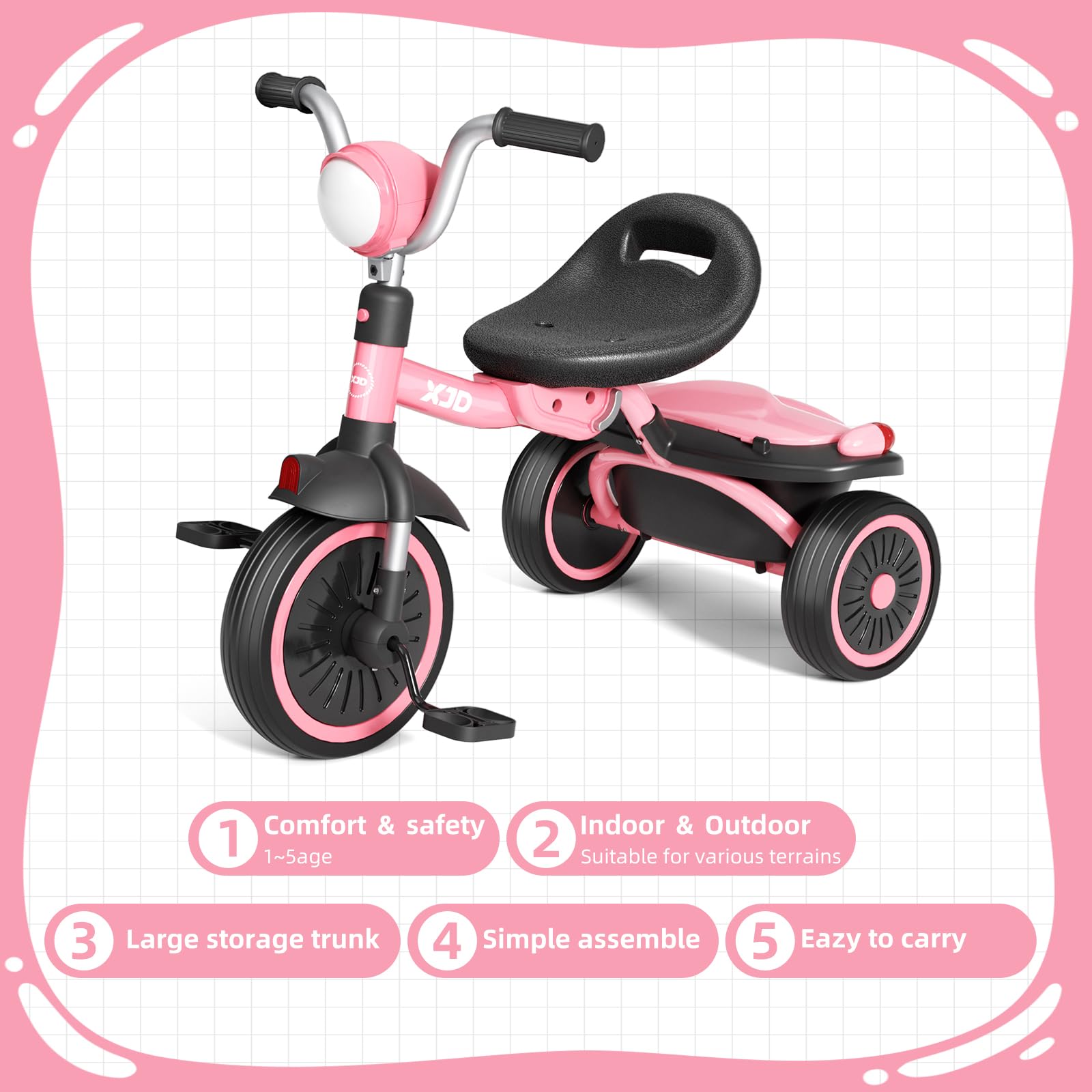 XJD pink gift-ready tricycle for kids