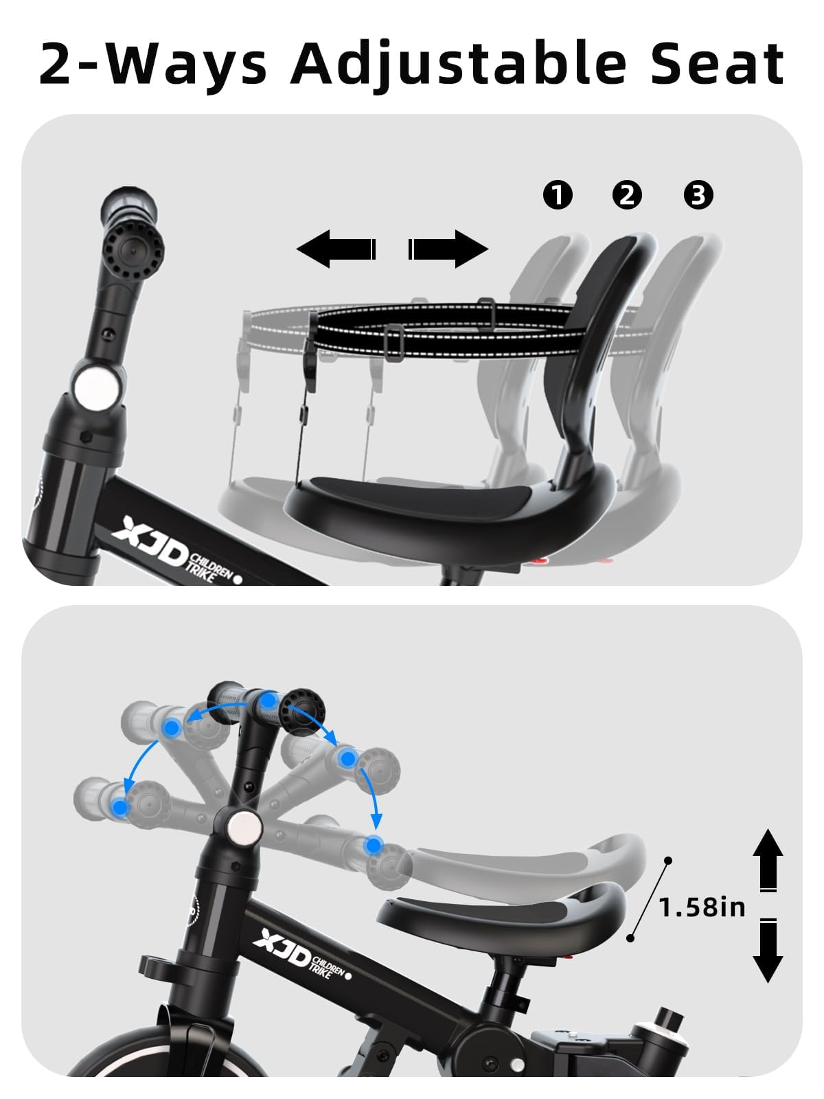 XJD adjustable seat supports growing children for comfort.
