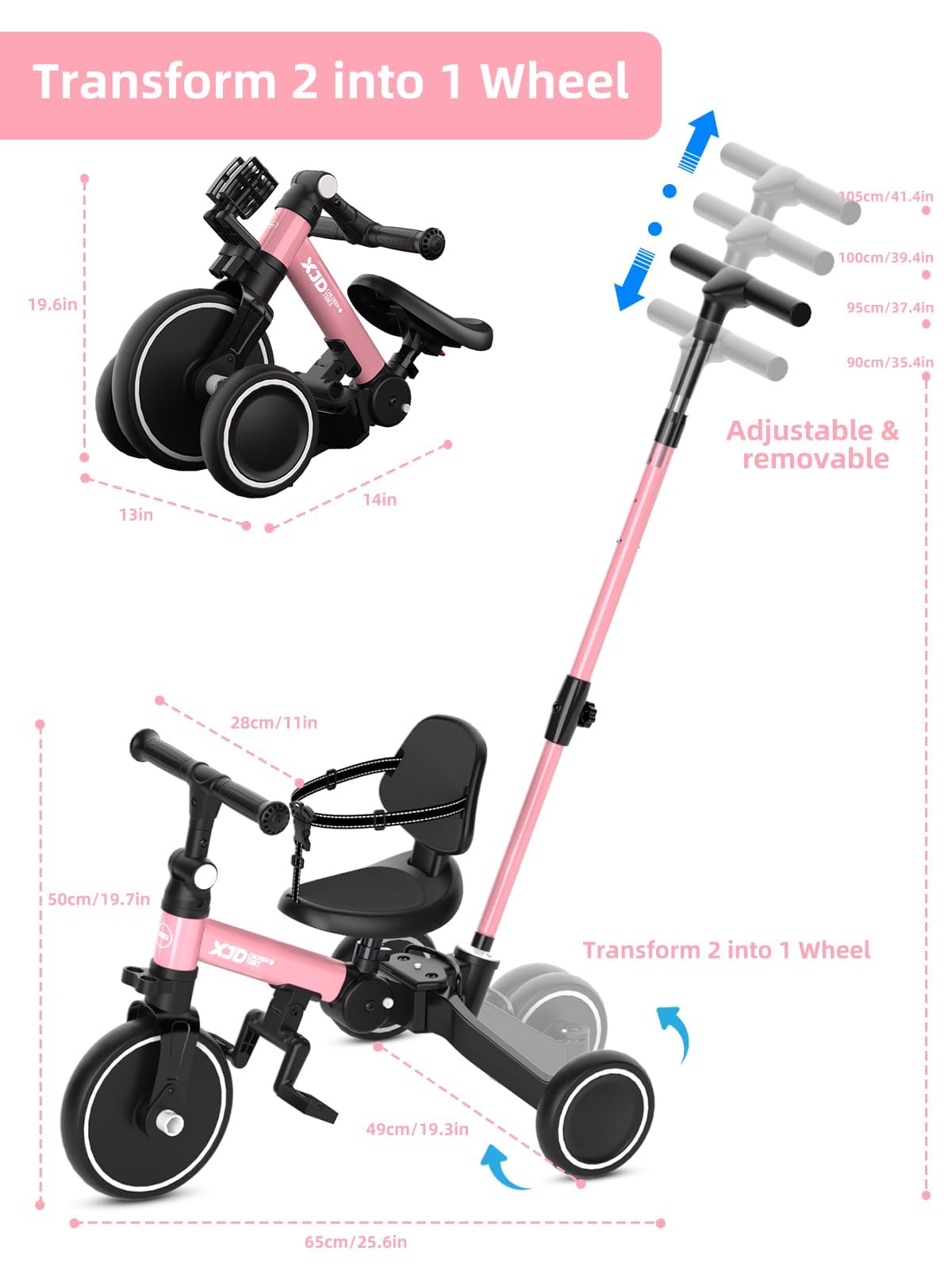 XJD toddler bike backrest provides extra ride support.