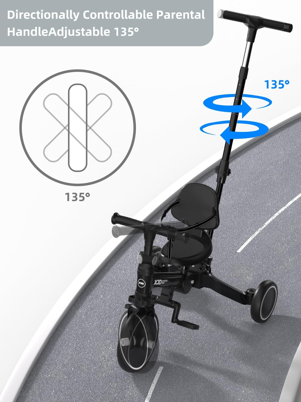XJD carbon steel frame ensures sturdy, durable construction.