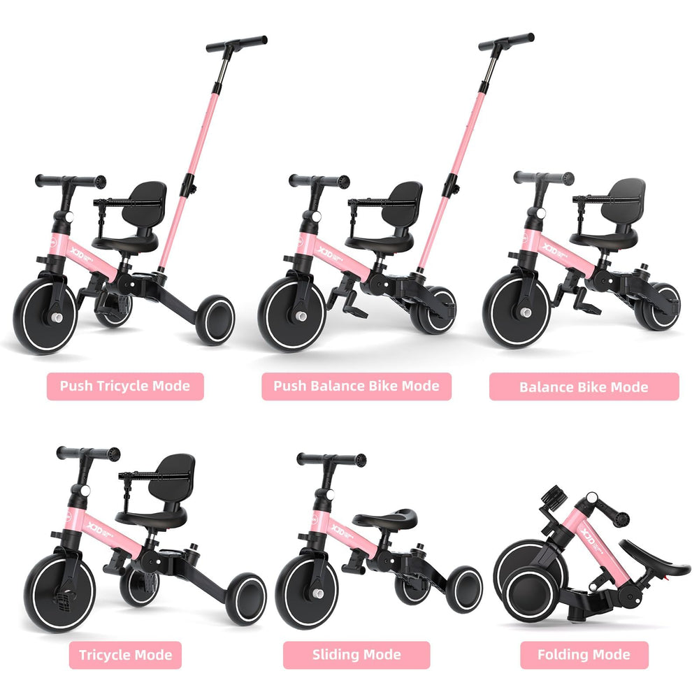 XJD toddler bike with push handle for parent-guided learning.