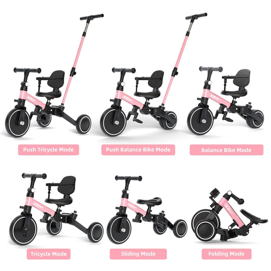 XJD toddler bike with push handle for parent-guided learning.