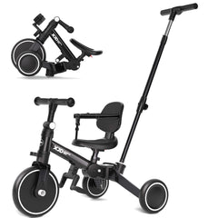 XJD toddler bike with push handle for easy parent guidance and control.