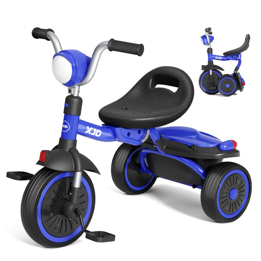 XJD toddler tricycle blue front view shows a sturdy frame for safe, stable rides.