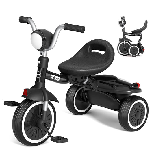 XJD toddler tricycle folded for compact storage and easy transport.