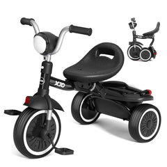 XJD toddler tricycle folded for compact storage and easy transport.