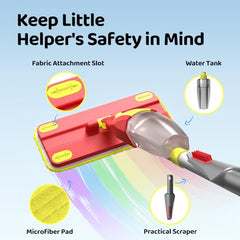 Xlife Kids Spray Mop Set adjustable handle up to 30 inches for easy reach.