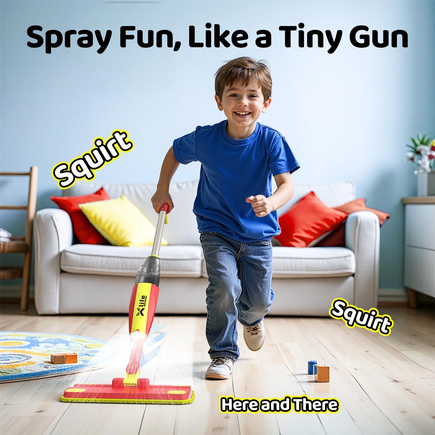 Xlife Kids Spray Mop Set lockable spray trigger prevents spills.