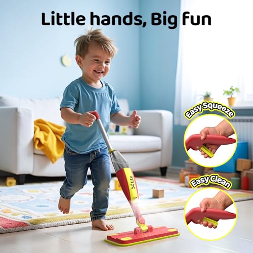 Xlife Kids Spray Mop Set swivel head reaches corners during play.
