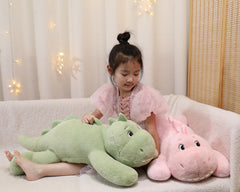 XMV dinosaur weighted plush, kids snuggling during calm play.