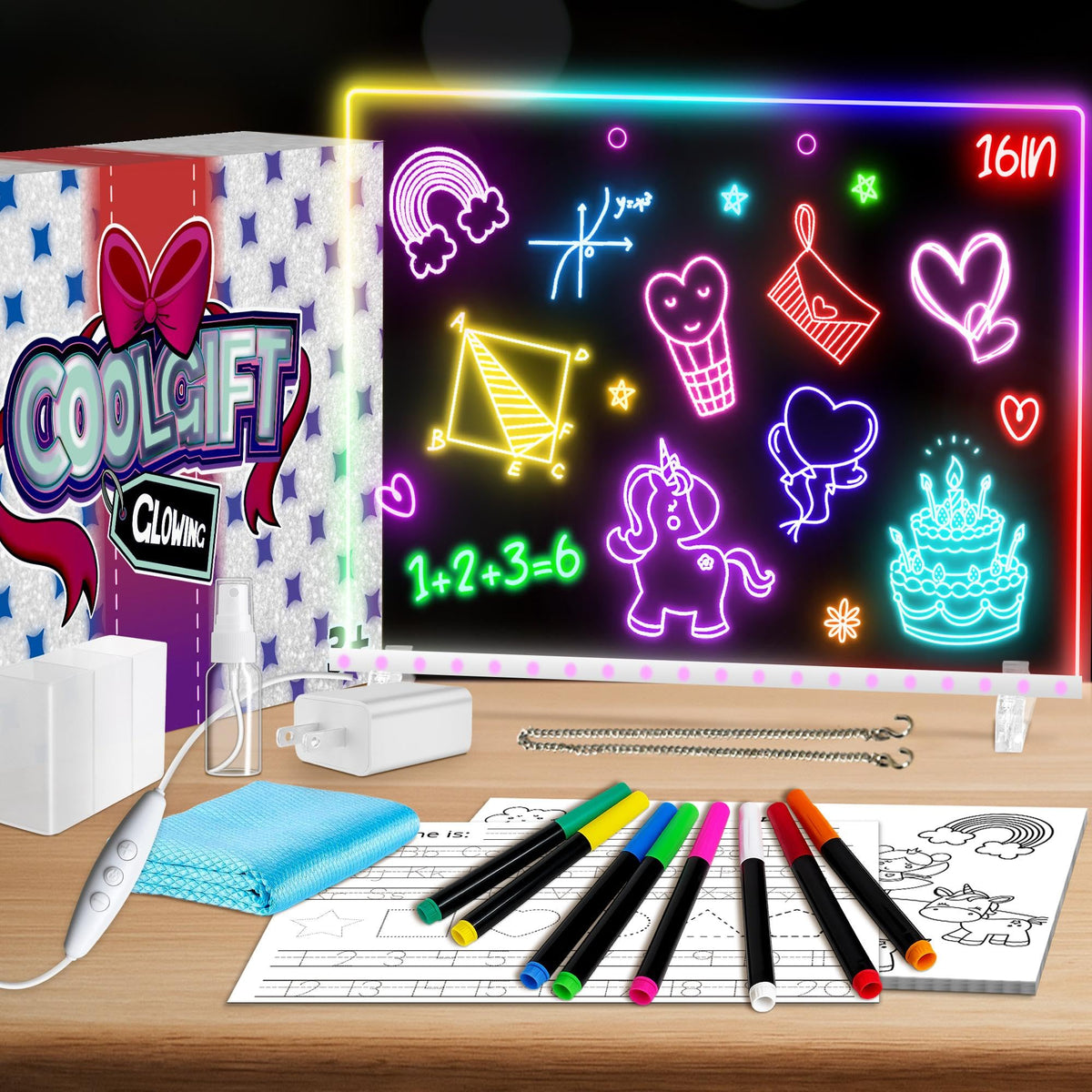 XoBathti 16in LED drawing board glows brightly for kid-friendly art displays