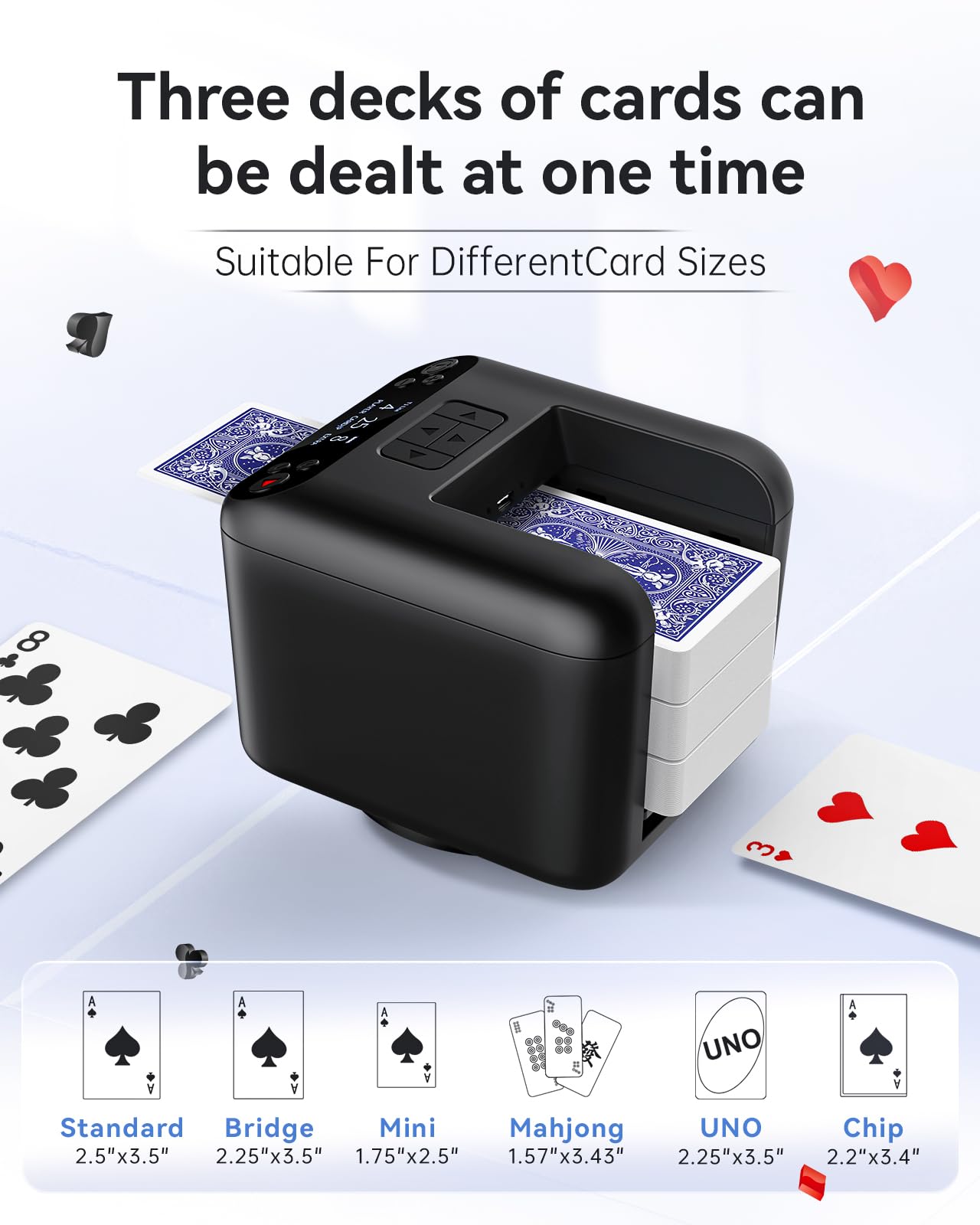 XPAW automatic card dealer side panel emphasizing compact design and ergonomic card handling.