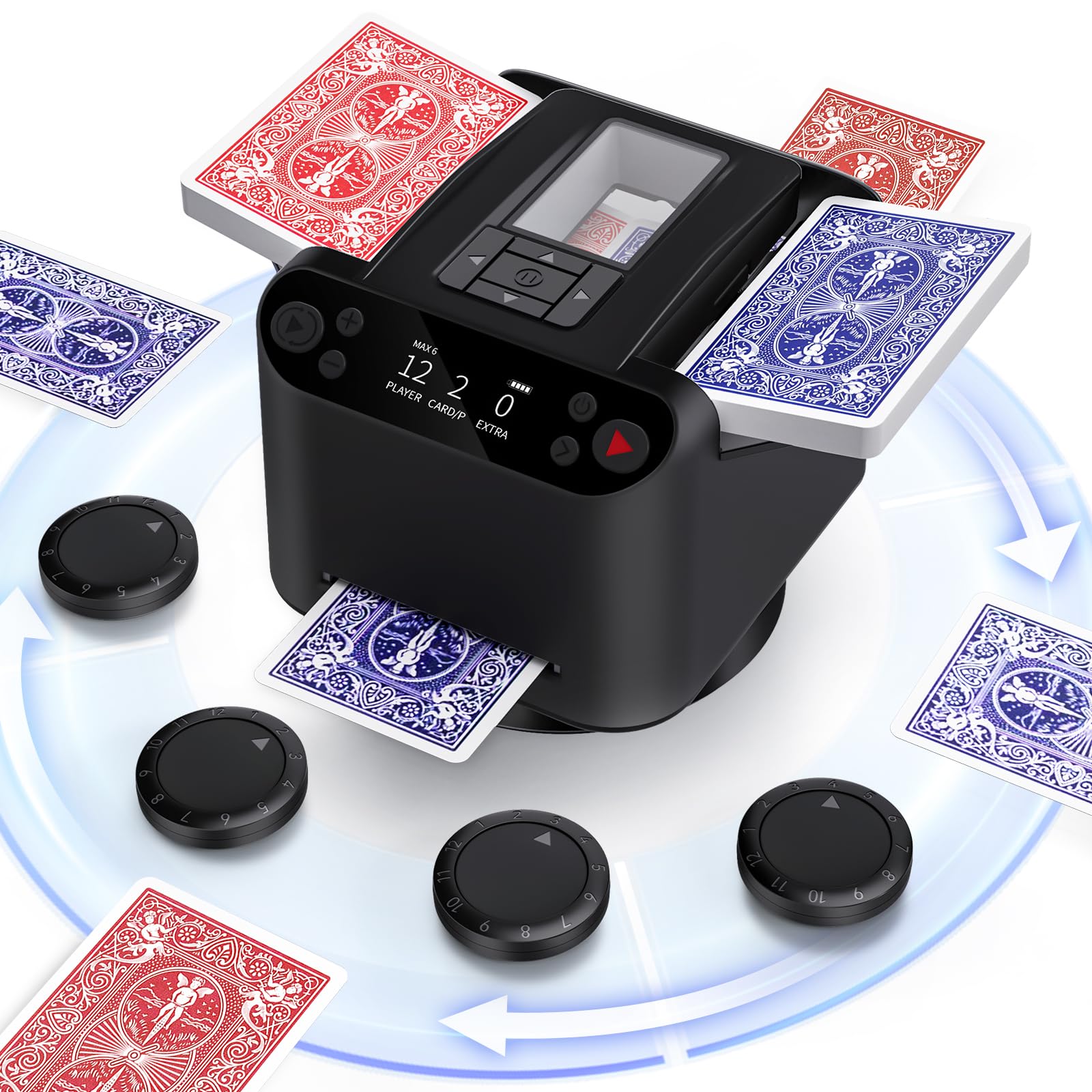 XPAW automatic card shuffler and dealer in action shuffling for poker and UNO