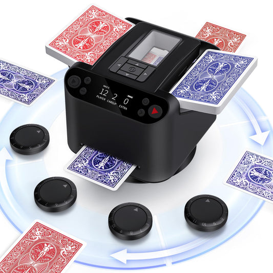 XPAW automatic card shuffler and dealer in action shuffling for poker and UNO