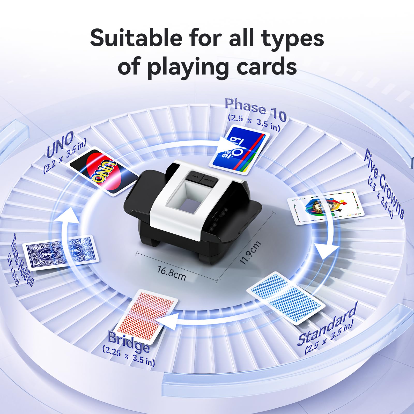 XPAW Shuffler retractable wing demonstrates versatile card size compatibility during setup
