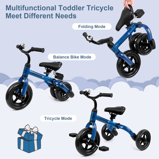 XPIY Tricycle blue folded compact view for easy storage.