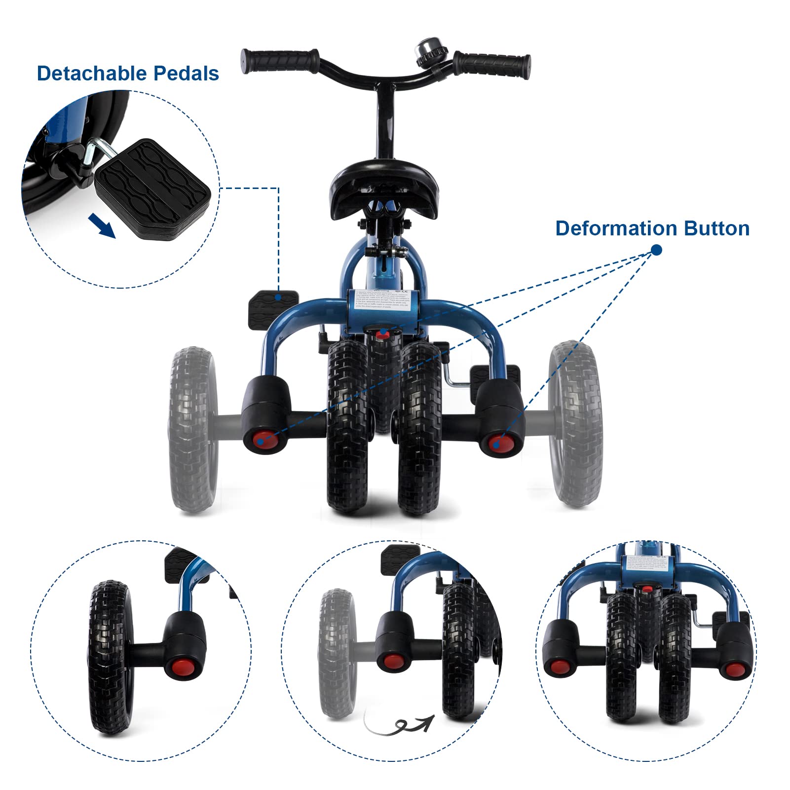 XPIY Tricycle blue rubber handle grips enhance safe, comfortable grip.