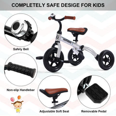 XPIY tricycle with detachable pedal for pedal or pedal-less riding.