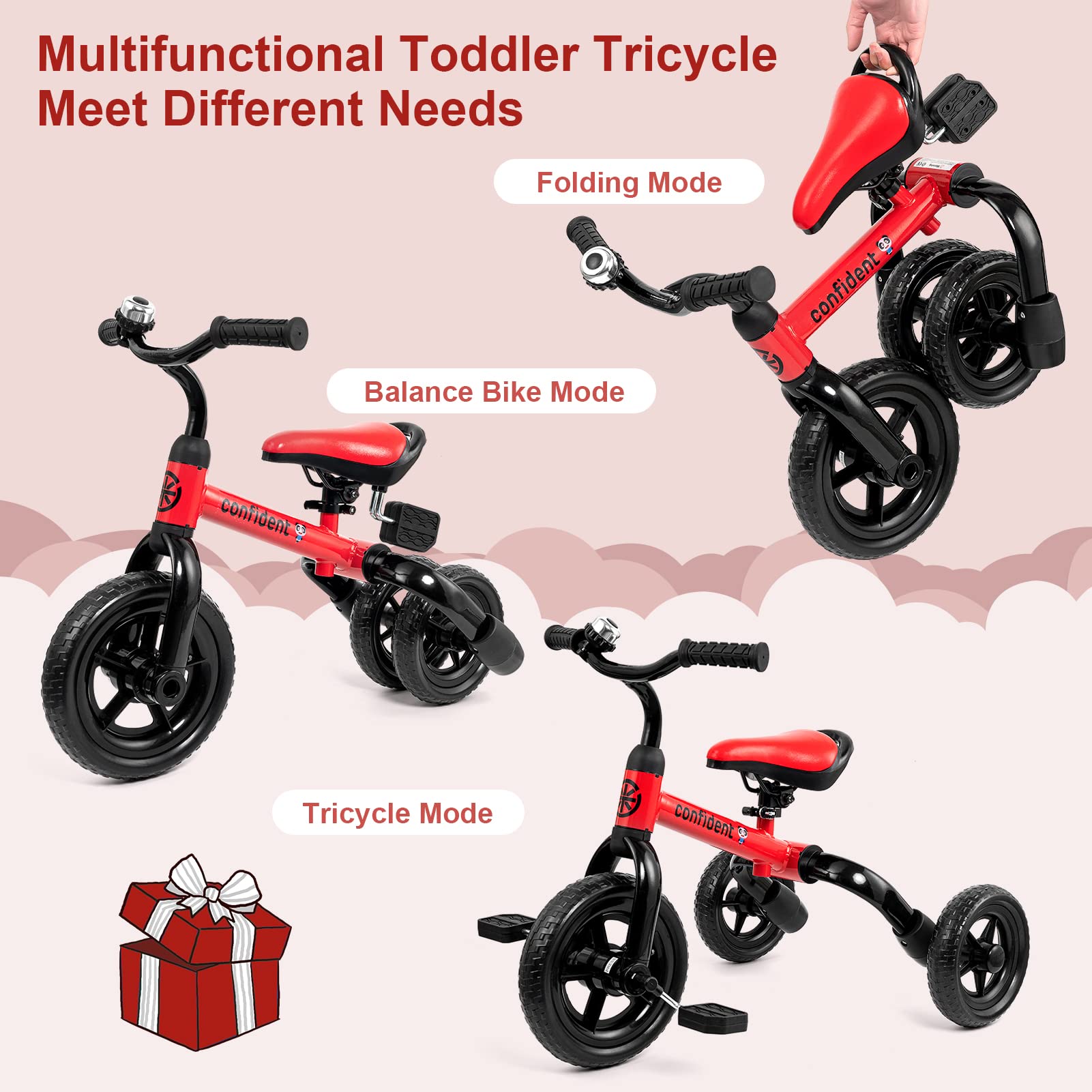 XPIY Tricycle folded red compact view highlights easy storage and portability