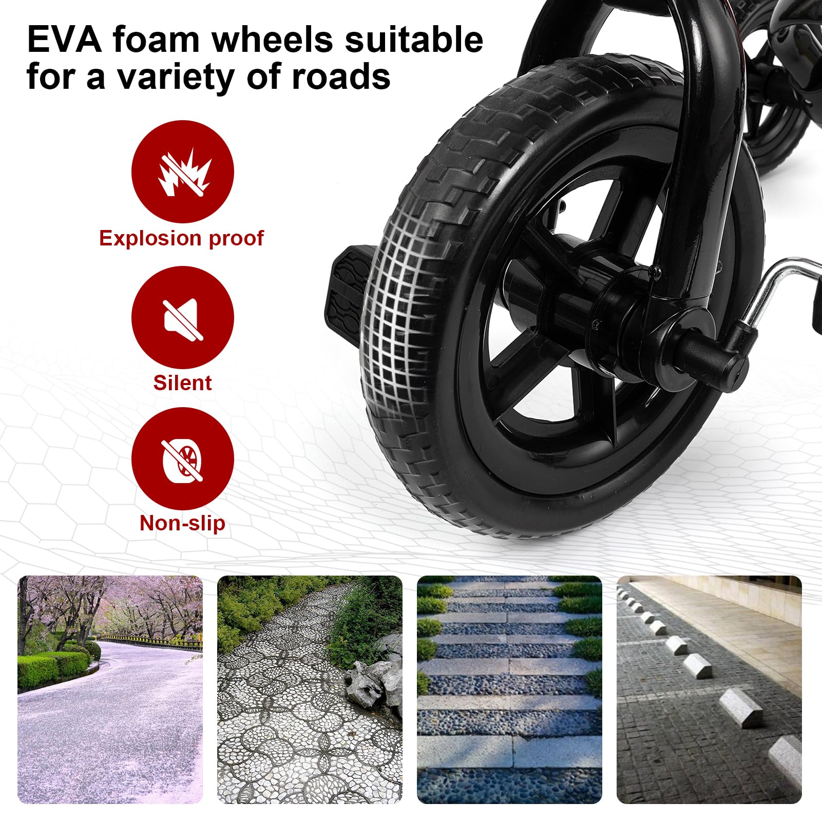 XPIY tricycle non-slip handle grips for comfortable steering.