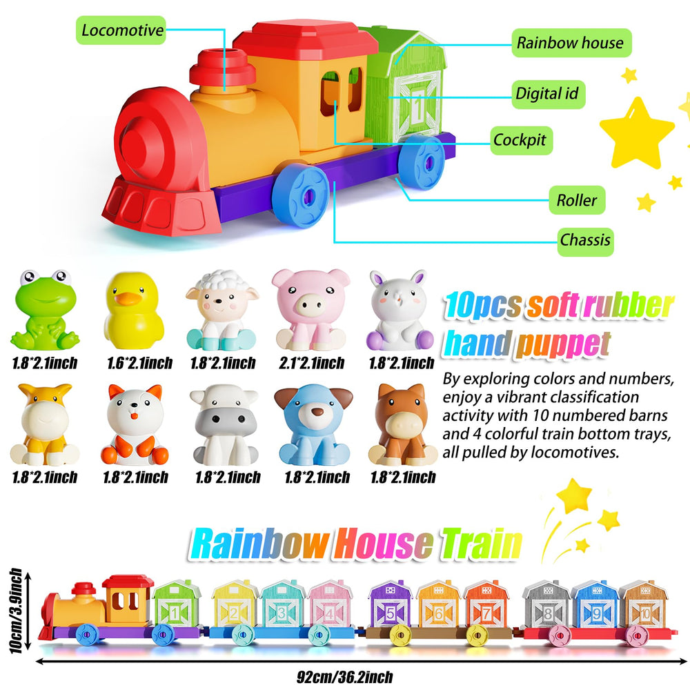 XPQKDC toddler farm train set barns image highlighting numbered barns for counting