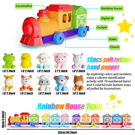 XPQKDC toddler farm train set barns image highlighting numbered barns for counting