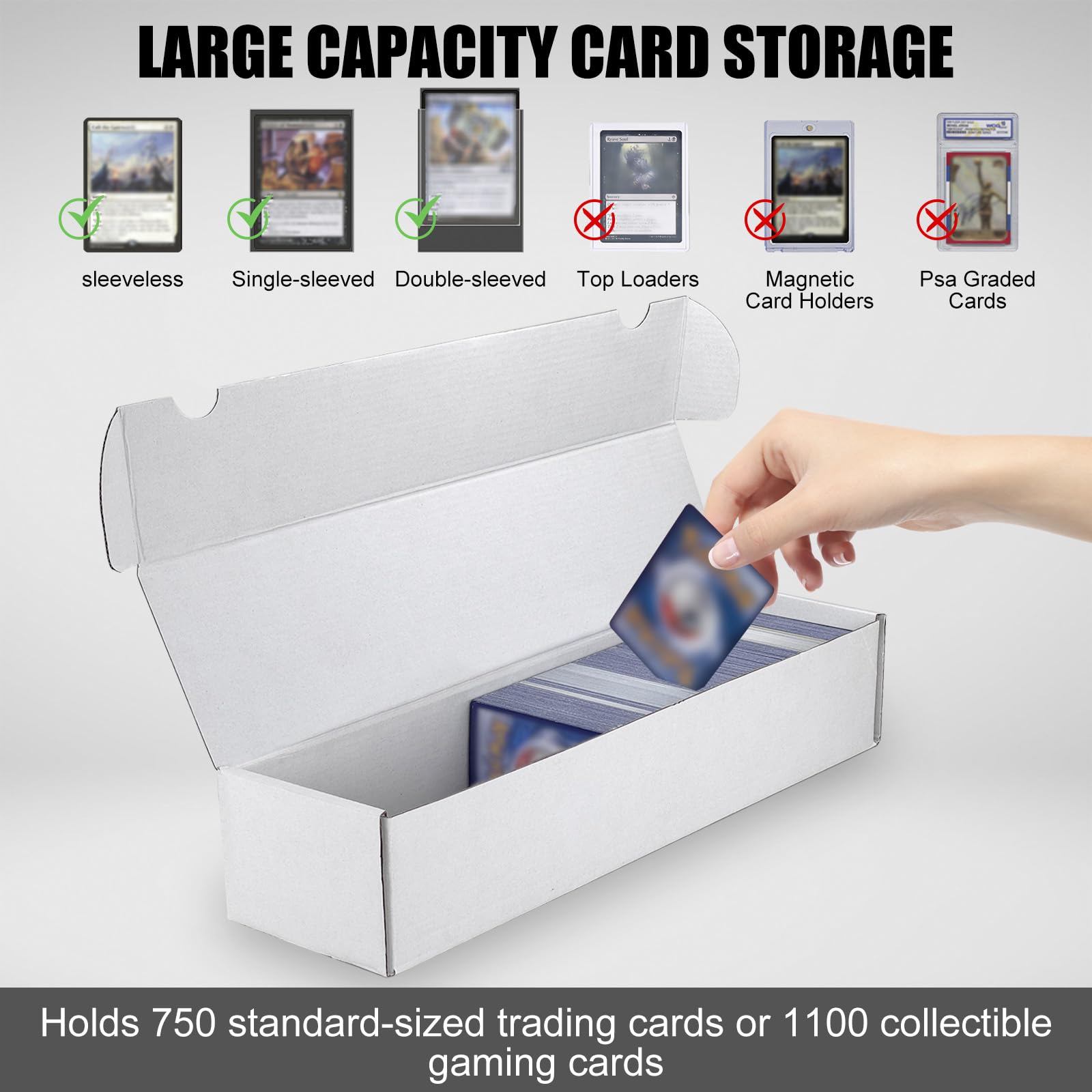 XRACV trading card storage box durable shell protects cards from dust and damage.
