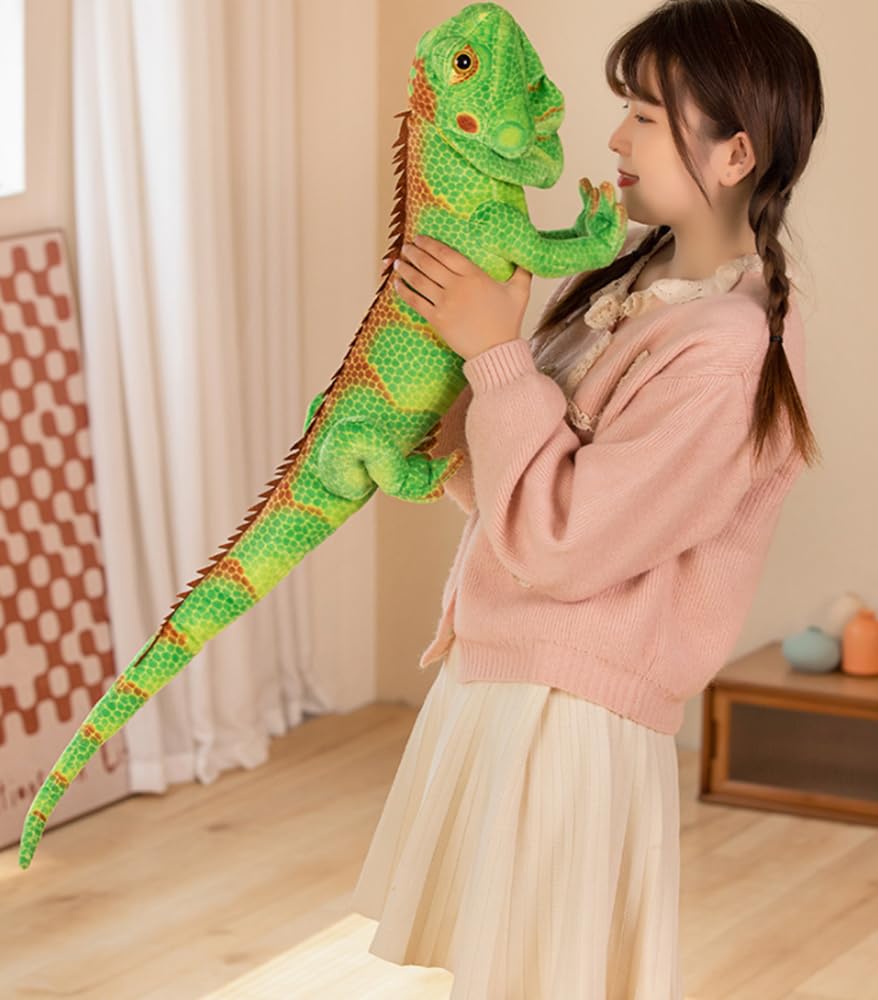 Xshelley 37.4-inch green lizard plush as a decor piece.