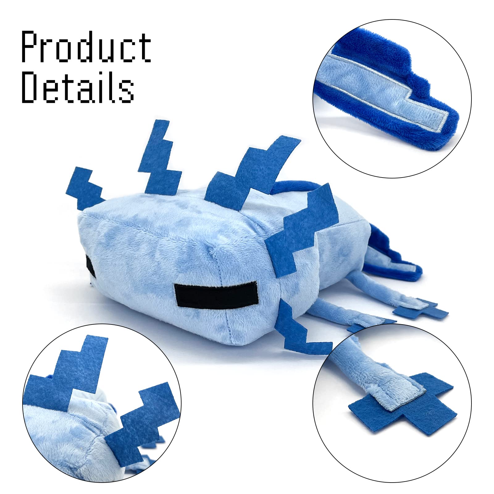 XSLWAN blue axolot plush toy, back view, a charming decorative figure
